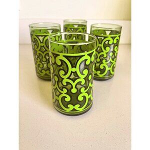 Vintage Baroque Avocado Green Highball Glasses Set Of 4 - Retro MCM